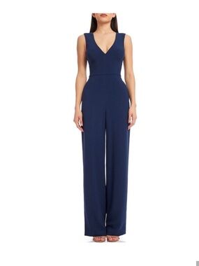 Dress the Population Navy V-Neck Wide-Leg Jumpsuit